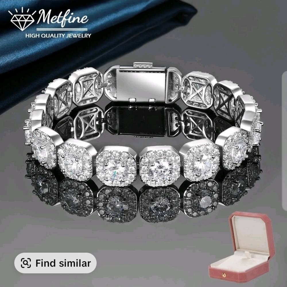 Silver-Tone Moissanite Men's Bracelet Size 8.5 With GRA Paperwork.
